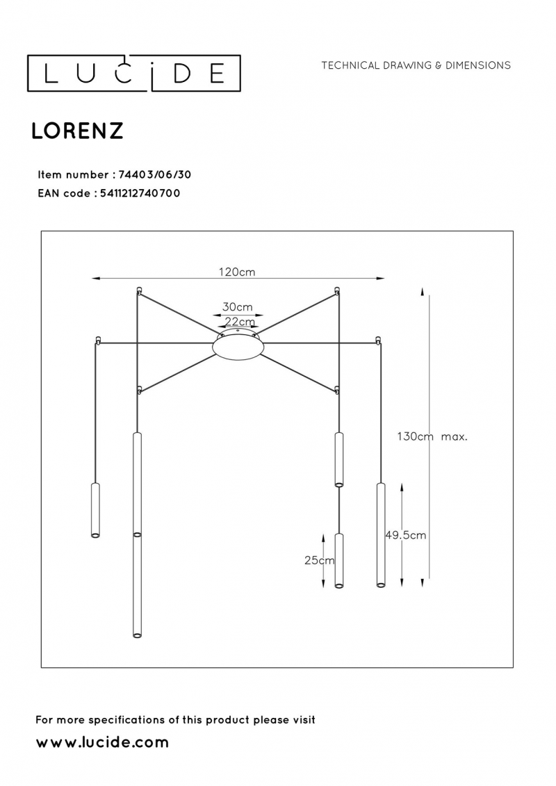 Lucide 74403/06/30 LORENZ závesné svietidlo