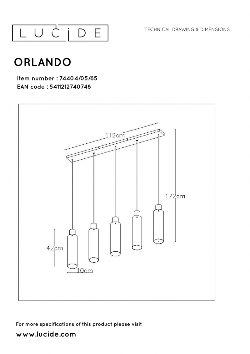 Lucide 74404/05/65 ORLANDO závesné svietidlo