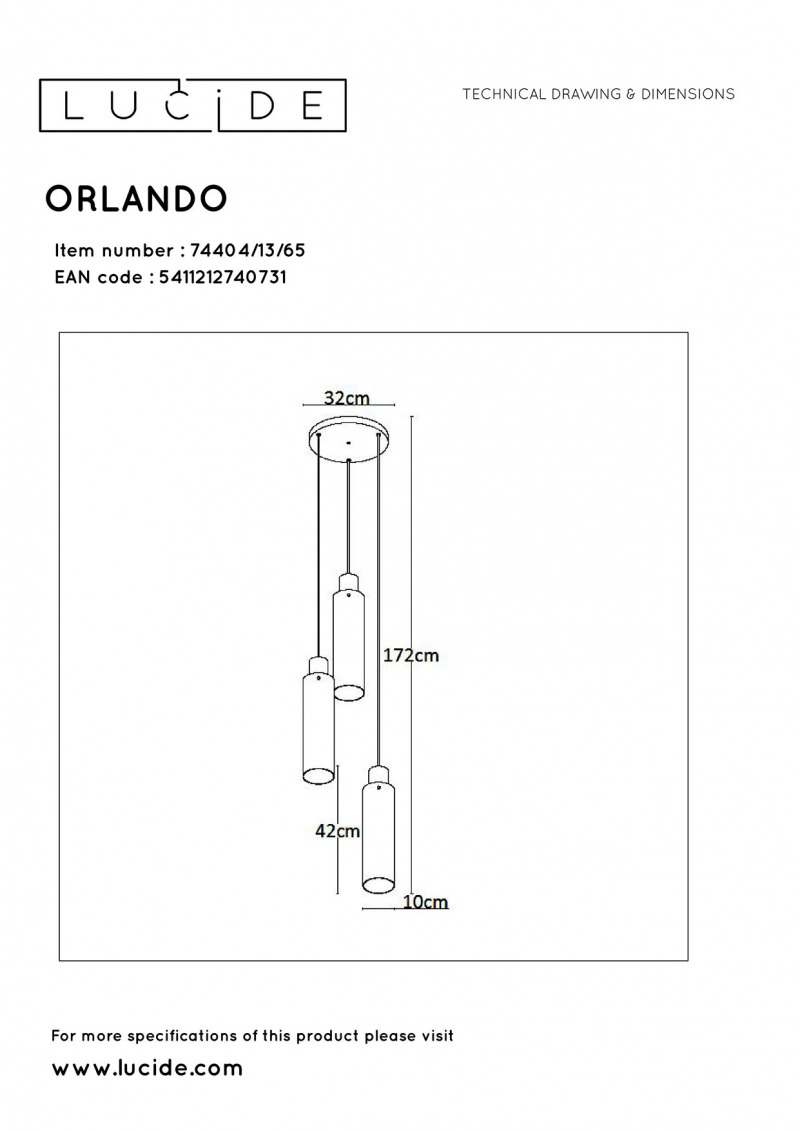 Lucide 74404/13/65 ORLANDO závesné svietidlo