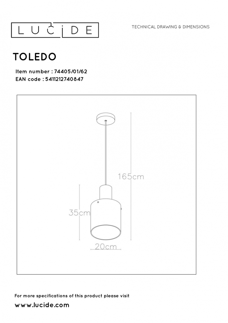 Lucide 74405/01/62 TOLEDO závesné svietidlo