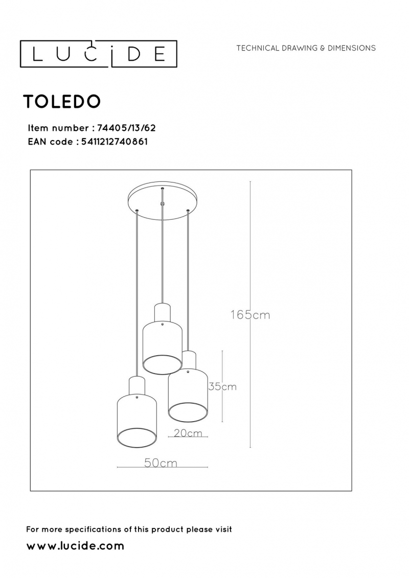 Lucide 74405/13/62 TOLEDO závesné svietidlo
