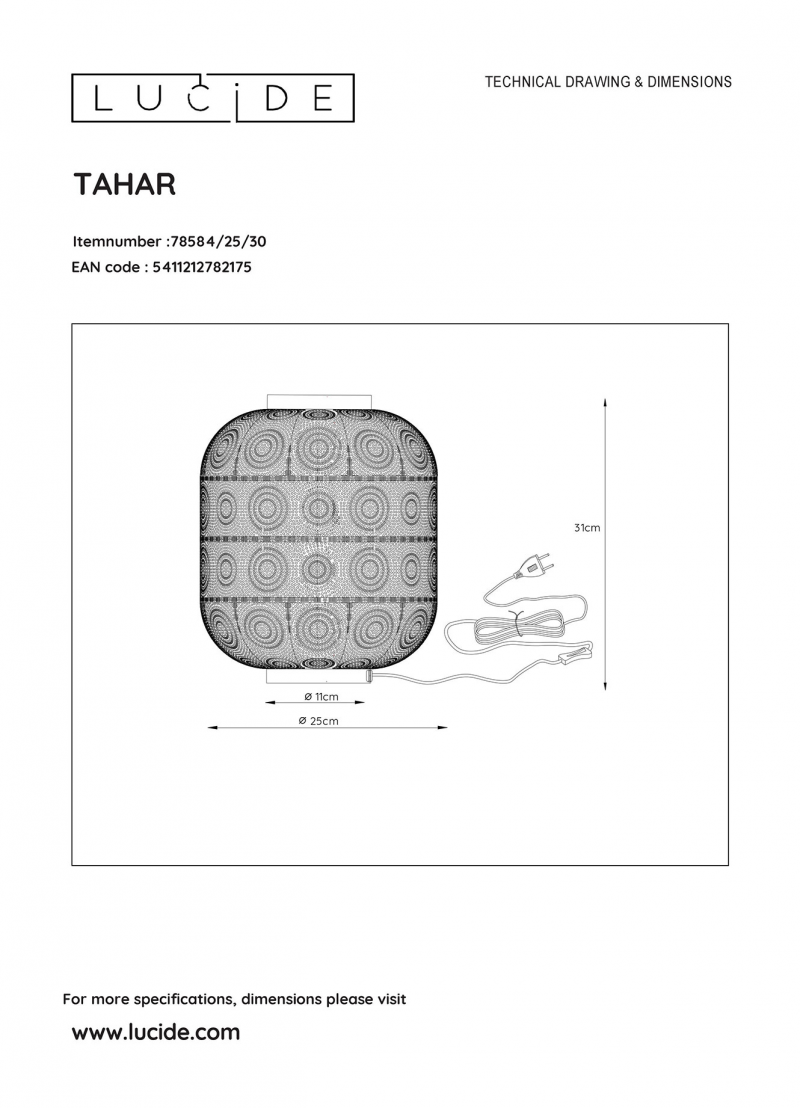 Lucide 78584/25/30 TAHAR stolová lampa
