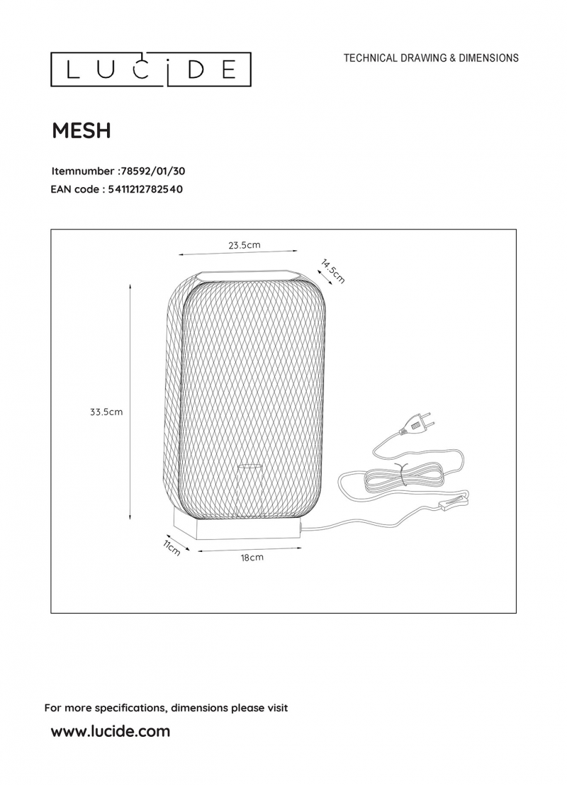 Lucide 78592/01/30 MESH stolová lampa